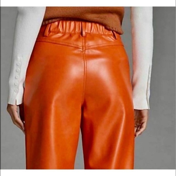 NWT Anthropologie Avec Les Filles Orange Faux Leather Cropped Wide-Leg Pants - Picture 2 of 6